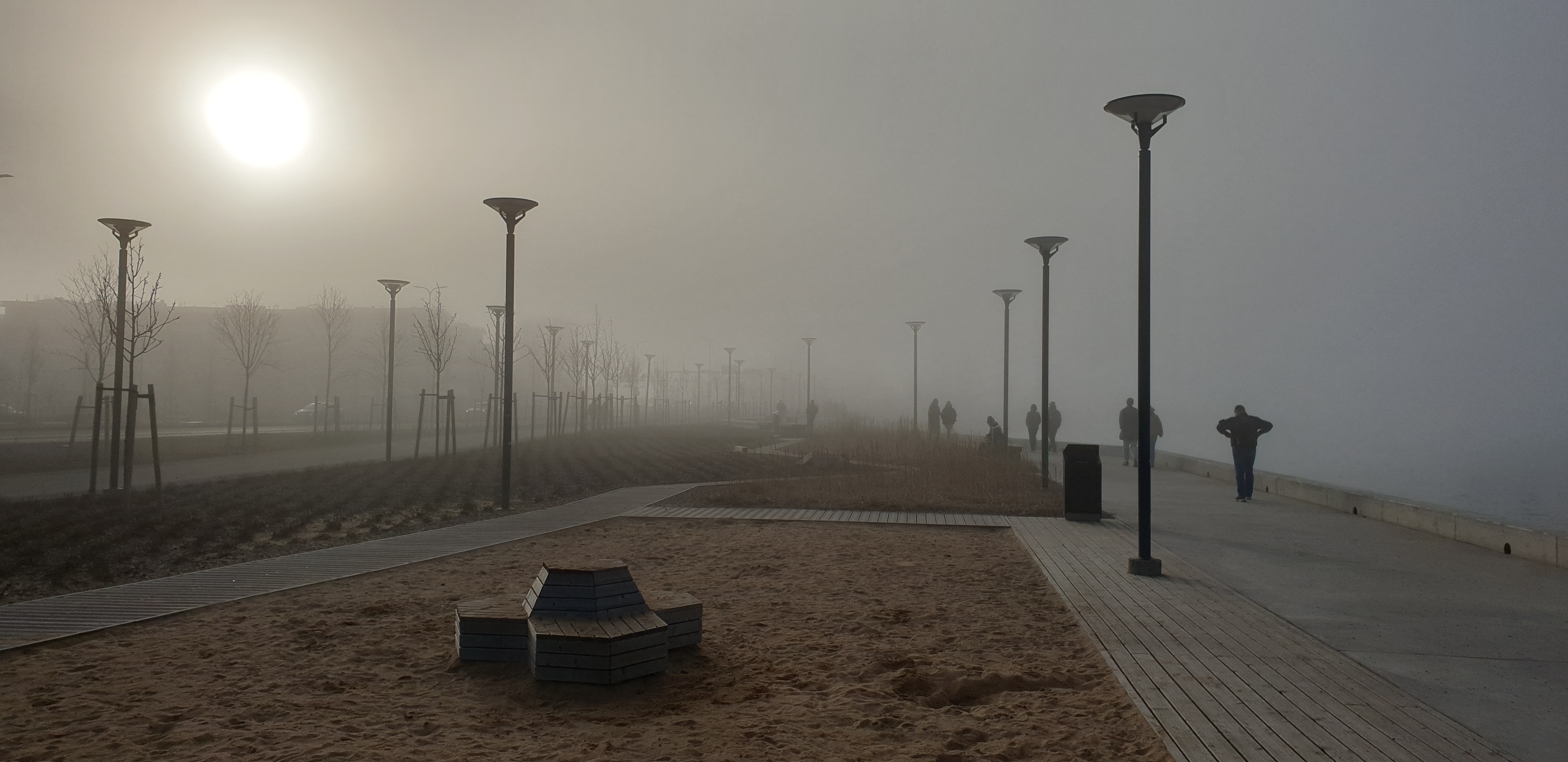 Promenade covered in fog