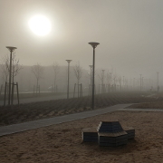 Promenade covered in fog